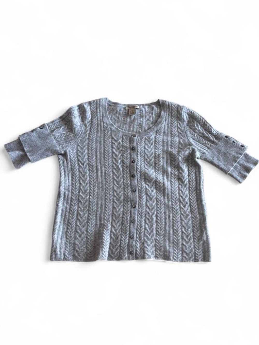 Vintage Vertical Designs 2-Ply Cashmere Cable Knit Cardigan Sweater- Medium